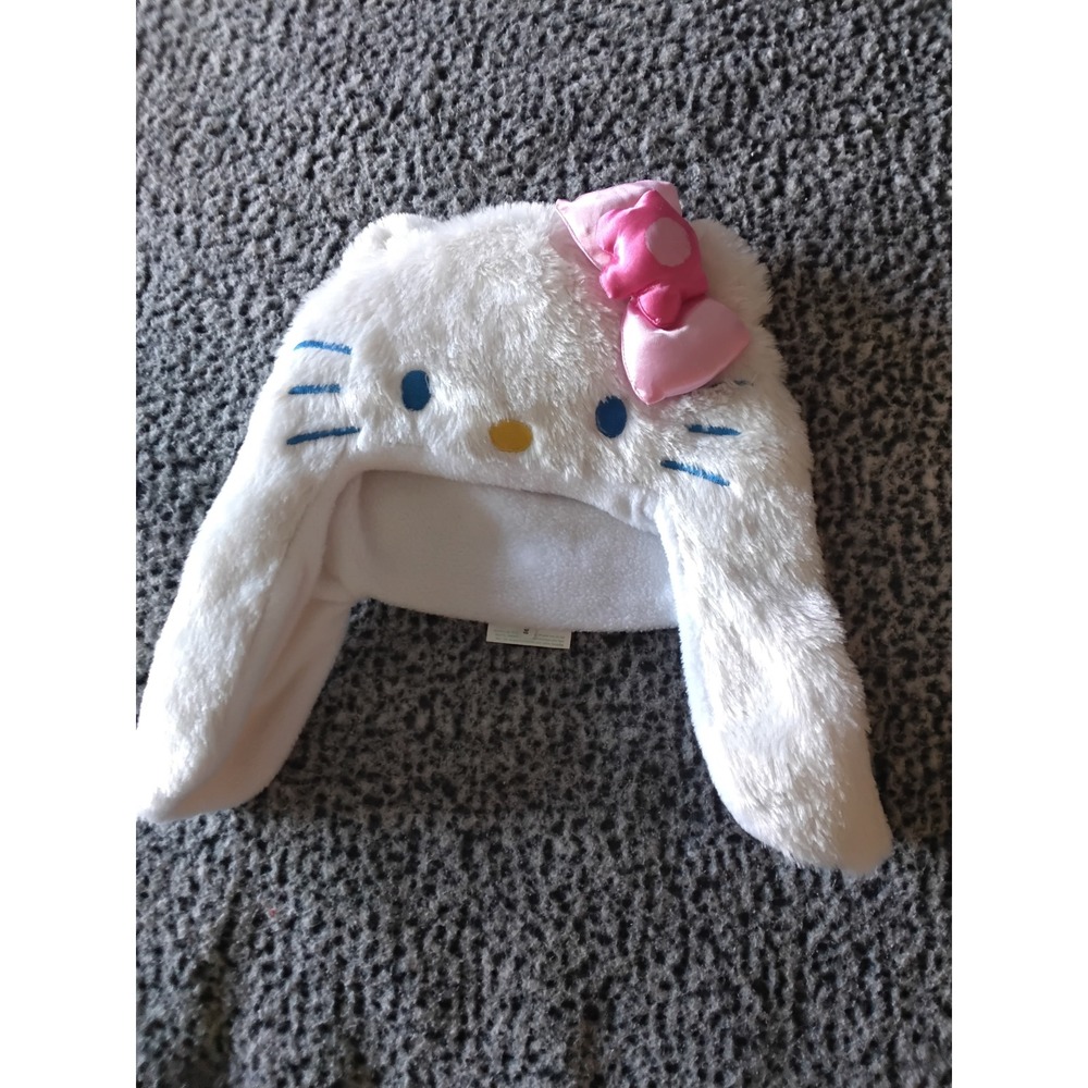 Sanrio‎ Hello Kitty Faux Fur Trapper Hat White Pink Bow Earflap Winter Cap Kids